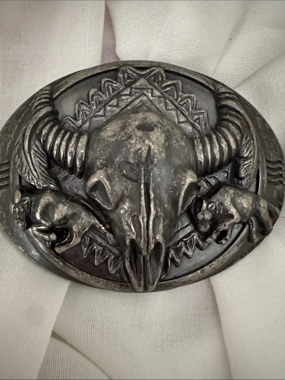 Vintage buffalo skull belt buckle